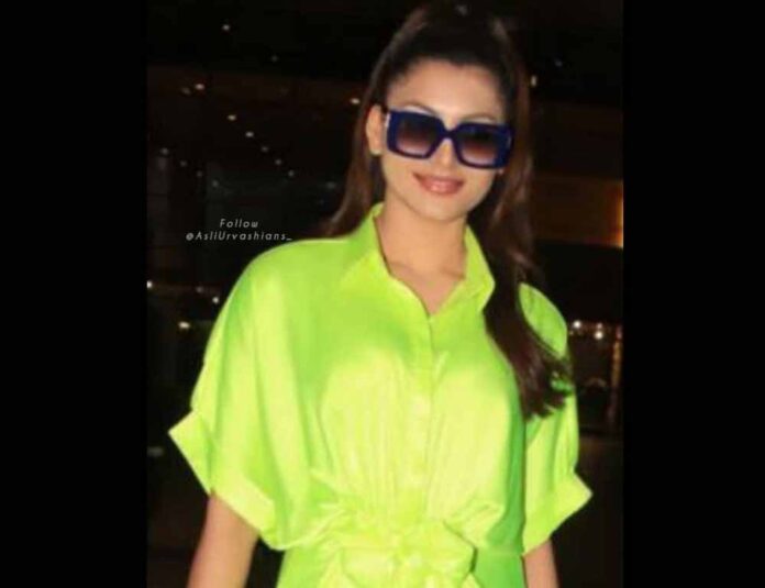 Urvashi Rautela was spotted at the Mumbai airport the actress wore a bold neon dress worth Rs 1 lakh