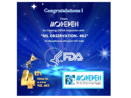 मोरेपेन लैब्स की मैन्युफैक्चरिंग इकाई ने ऐतिहासिक रिकॉर्ड बनाते हुए लगातार चौथी बार यूएसएफडीए निरीक्षण बिना किसी प्रतिकूल टिप्पणी के सफलतापूर्वक पास किया